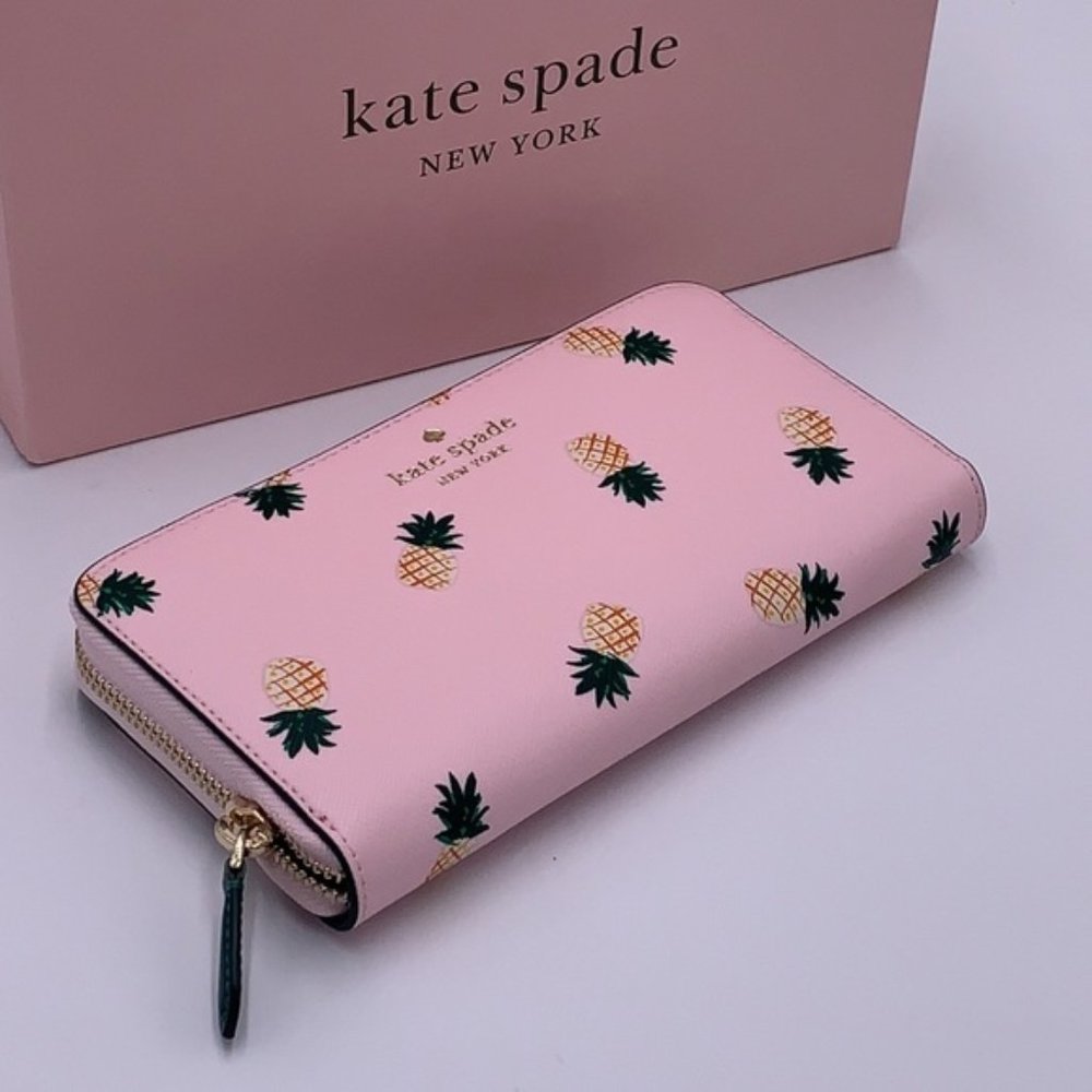 Kate Spade Pineapple Printed Large Continental Wallet Pink Multi - Picture 2 of 16